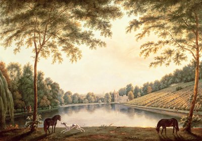 Vista del Lago y las ruinas de la Abadía en Painshill, Surrey de G. and Gilpin, S. Barrett